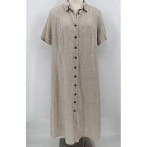 Vintage Harve Benard 100% Quality Linen Beige Button Up Dress Size 18W Classic